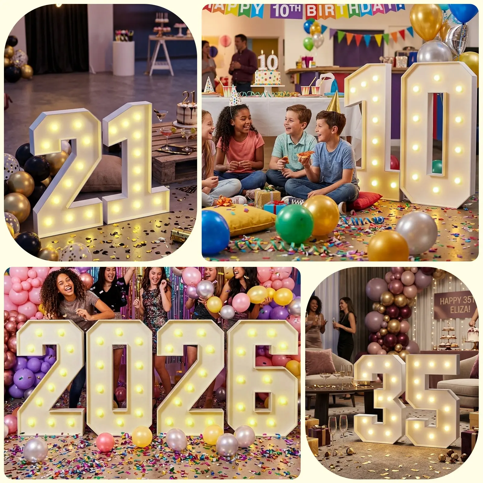 3FT Marquee Light Up Numbers/Letter Large Decorative Numbers Signs for Party Decorations Baby Shower Birthday Wedding Engagement Anniversary, 3 Feet Tall Pre-Cut DIY Foam board Number Easy to Assemble