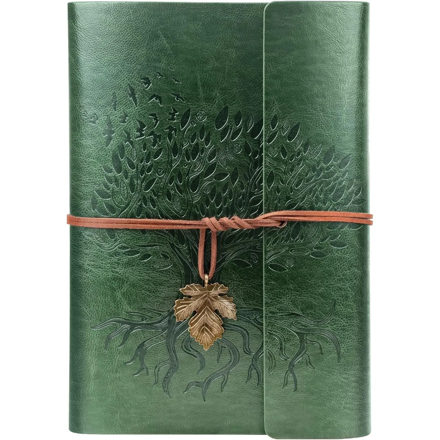 Modern Leather Writing Journal Notebook, Refillable A5 Travelers Notebook with Transparent Bag, 160 Pages, 6.5" x 9.2" Size, Graduation Gift for Women and Men (Green)