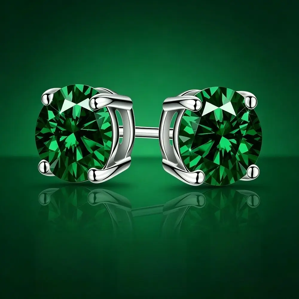 Unisex Minimalist Emerald Stud Earrings - 2.0-4.0 ct High-Quality 2-Piece Set, Everyday Wear Fashion Jewelry Gift for Christmas