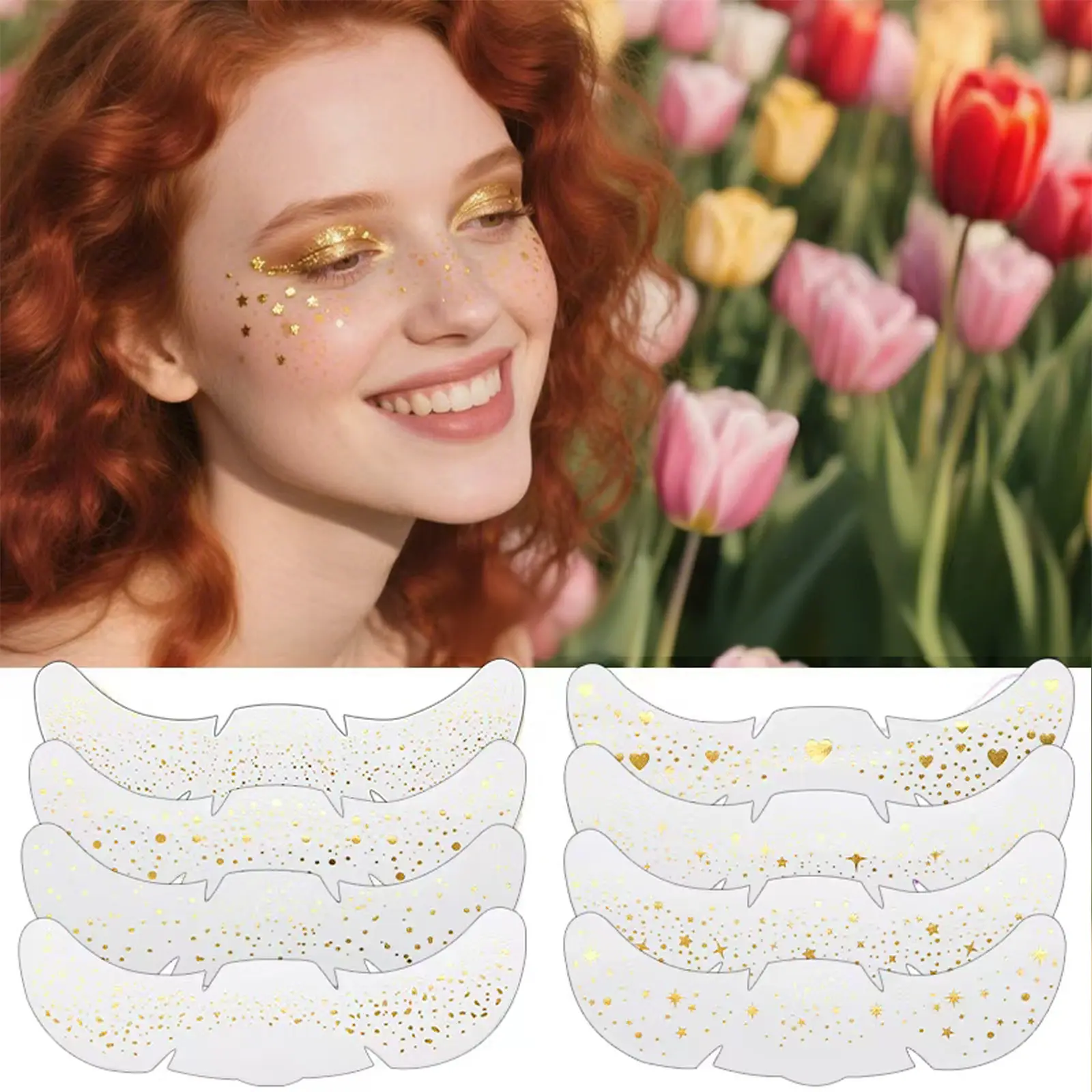 8 Sheets Gold Freckles Stickers Heart Freckle Tattoos Stickers Waterproof Temp Tattoos with Gold Star Heart Dot Pattern for Accessories for Party Festival Daily Makeup