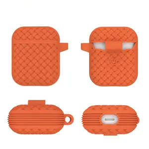 Silicone Case Compatible with AirPods 1/2 Woven Texture Shockproof Protective Cover Wireless Earphones Earbud Charging Case Heavy Duty Anti Slip Sleeve for Office Business