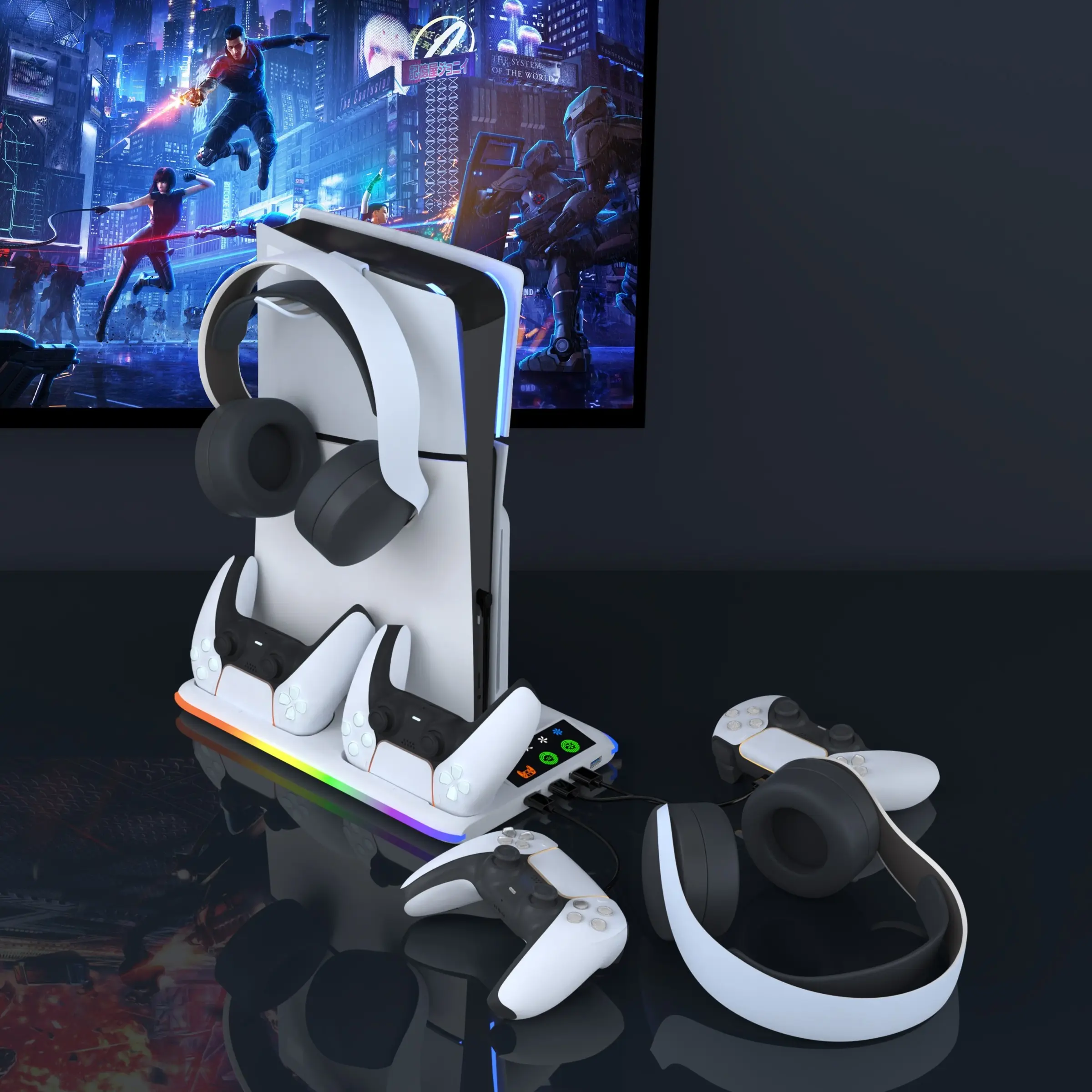 NEW Charging Base Cooling Bracket Compatible With PS5 Console, Vertical Stand Cooling Fan, Multi-functional Cooling & Charging Station for PS5 Slim Pro All Model Universal Cooling Dock