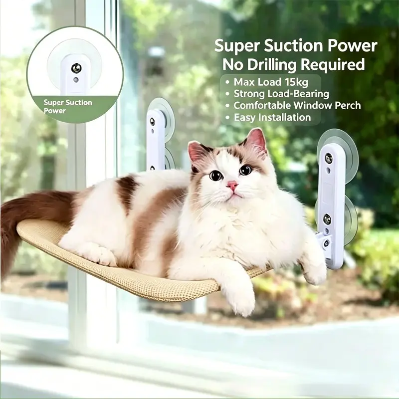 Cat Window Perch Hammock with Strong Suction Cups | Foldable Sunbathing Bed
