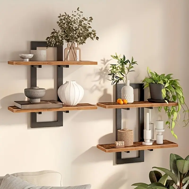 2pcs Rectangular Wall Floating Shelves, Farmhouse Bedroom Wall-mounted Shelves, Bathroom Storage Racks, Modern Decorative Display Shelves, Minimalist Wall Floating Shelves, Artistic Style, Suitable for Living Room And Kitchen, Floating Shelves
