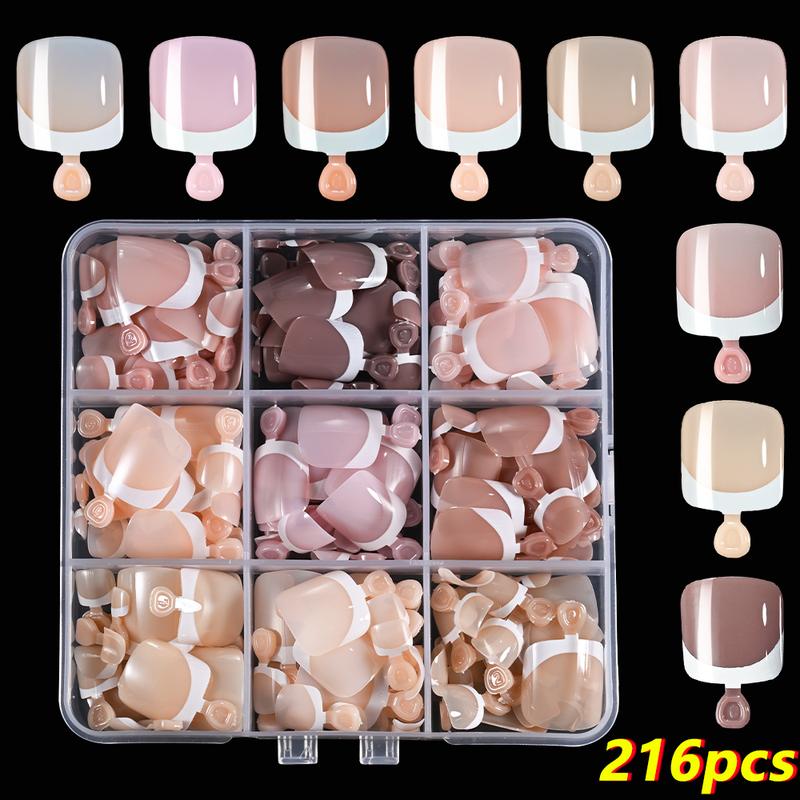 216/120Pcs Press on Toenails 9Colors Short Square False Nail Tips Glossy Nude/Pink/Brown Fake Toenail for Summer DIY Foot