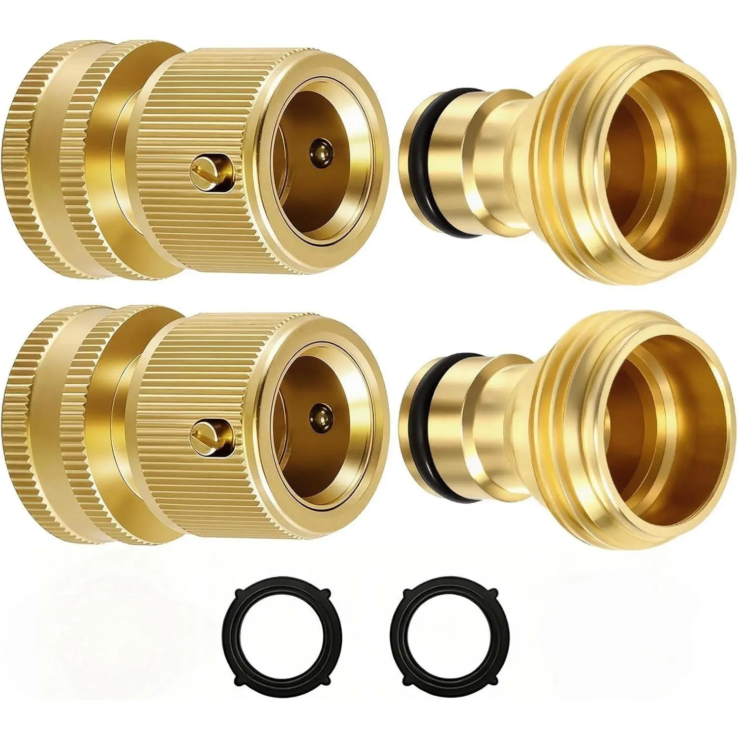 Garden Hose Quick Connector Adapter Set (2 Pack), 3/4 Inch GHT Thread Fittings - Rust Resistant Solid Brass, Leakproof Heavy-Duty Outdoor Gardening Fittings for Connecting Hoses, Car Wash