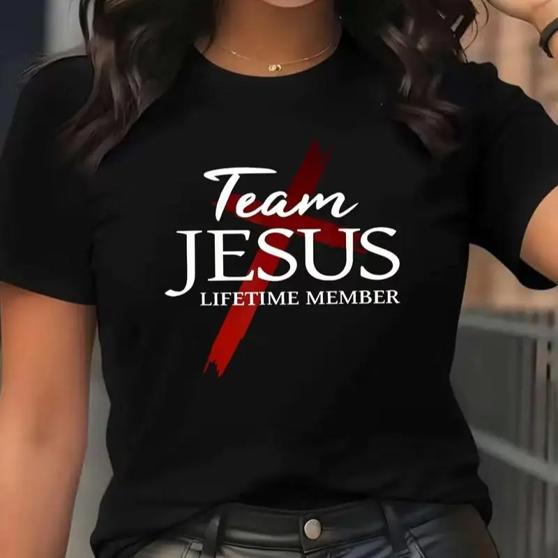 Women's Christian Faith Graphic T-Shirt - Breathable Cotton Short-Sleeve Gradient Top, Casual Everyday Wear, Thoughtful Gift for Believers (Pairs with Bottoms), Bottom, Shortsleeve