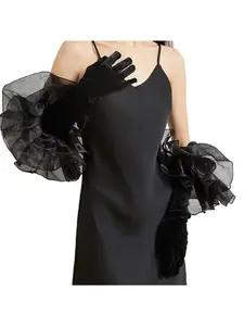 Vintage Satin Velvet Long Gloves Gothic Black Wedding Bridal Gloves For Formal Dress Photo Shoot