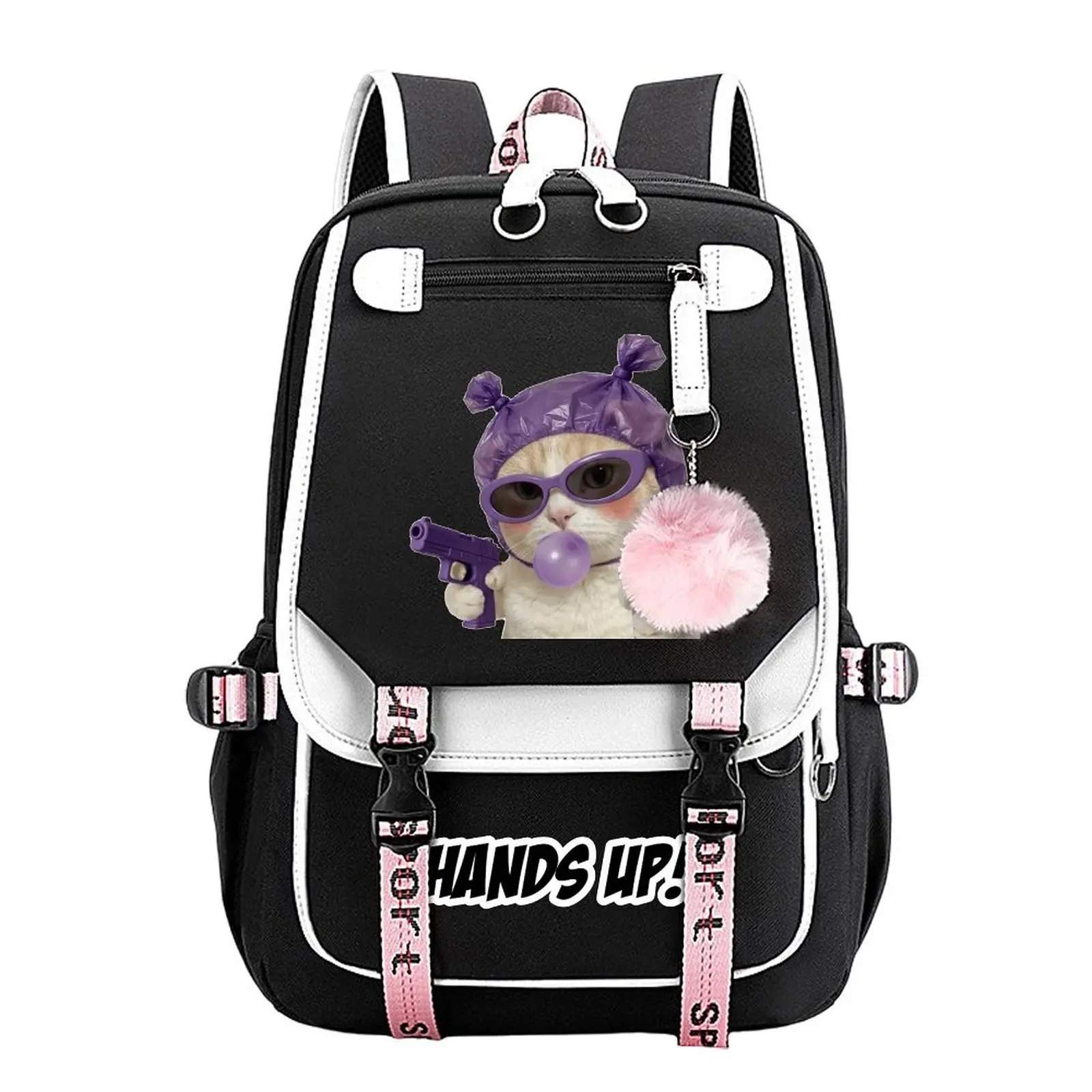 Unisex Youth Modern Backpack with Trendy Cat Meme Print, Large-Capacity Water-Resistant Cotton Linen Bookbag for Teens, Back to School Hauls, with Laptop Compartment & Funny Bags Features for Daily Campus Use
