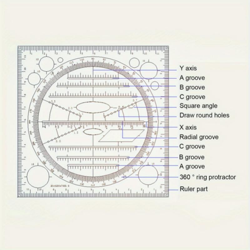 Multi-Function Acrylic Geometric Drawing Ruler - Quick Circle & Arc Design Template with Triangle, Function & Inch/Cm Scale for Drafting, Office & Student Use, Circle Drawing Tool