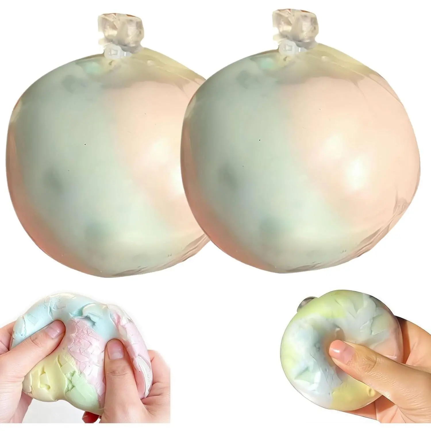 Wax Cracking Squishies,Matcha Chocolate Cracking Wax Ball, Rainbow Crispy Stress Ball Fidget, Slow Rising Squeezable Stress Relief Sensory Balls for All Age,Party Favors (Rainbow Color 2pcs)