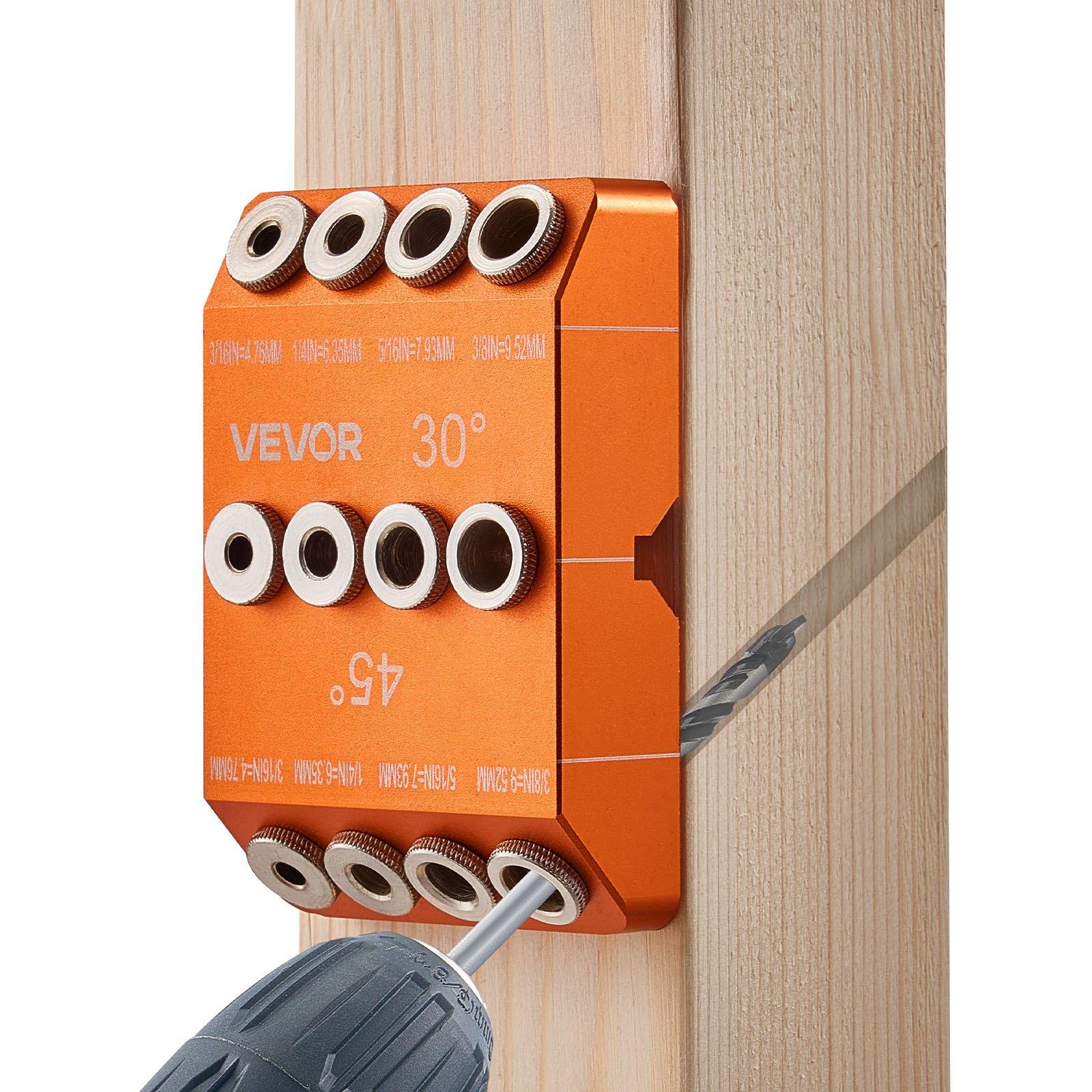 VEVOR Drill Guide, 30/ 45/ 90 Degree Angle 4 Sizes Portable Precision Drilling Guide Jig, for Drilling Angled or Horizontal Holes, Aluminum Alloy, for Deck Cable Railing Wood Post Stair Handrail