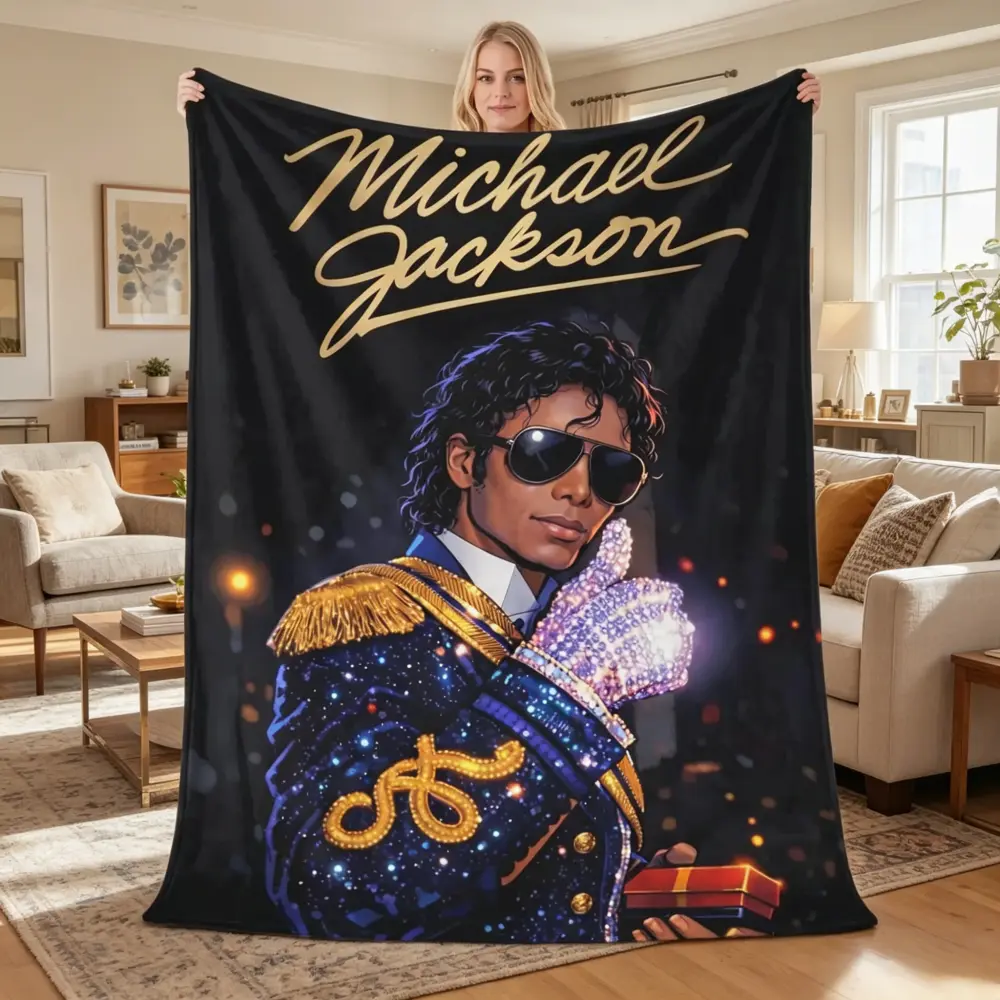 Personalized Michael Jackson Blanket – “King of Pop” Flannel Blanket, Customized MJ Fan Gift, Retro Pop Culture Singer Themed Room Decor, Suitable for Super Soft Decor/Sofa/Bedroom, A Great Gift for Kids, Family and Friends