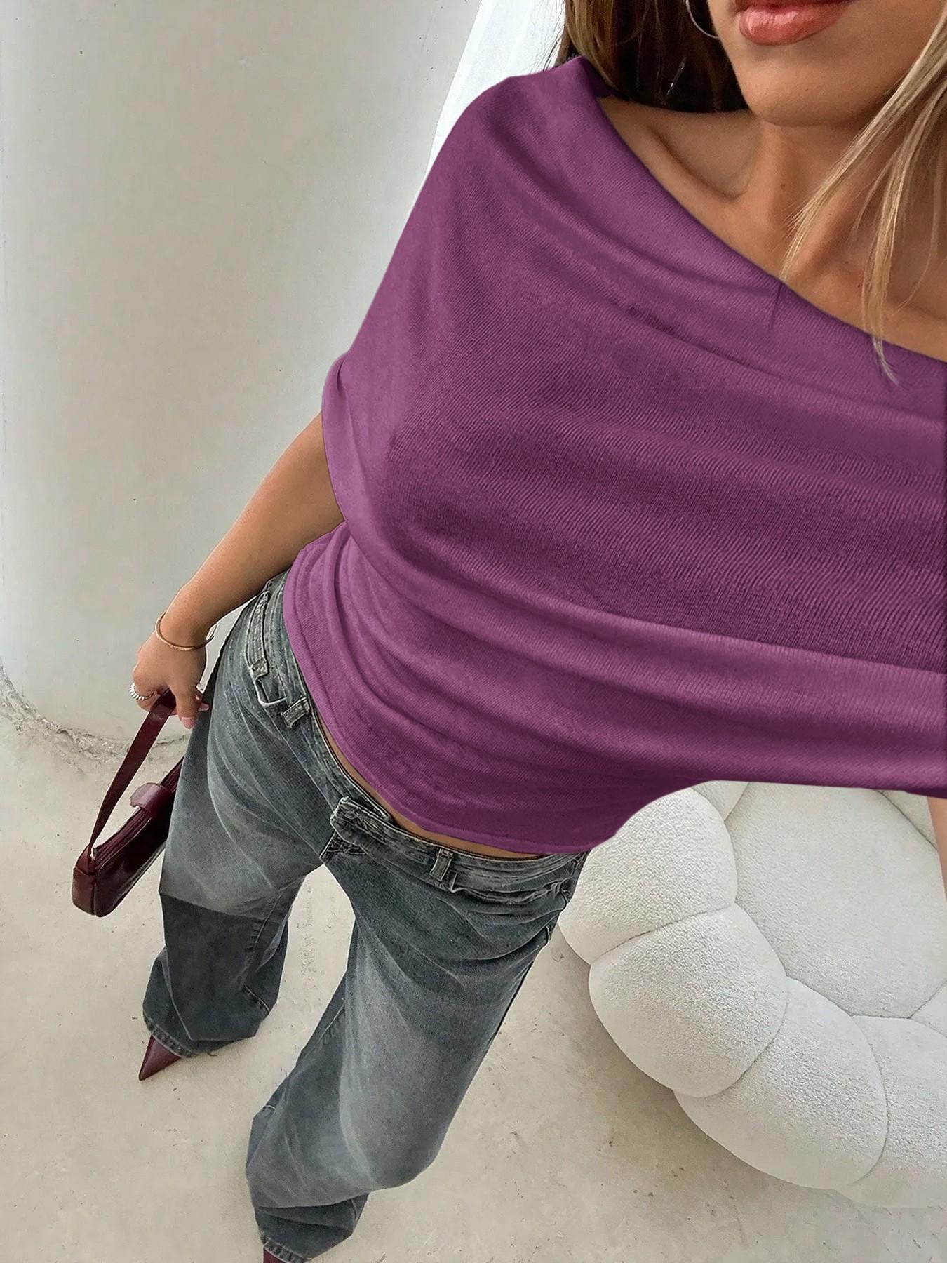 2026 Summer New Women's T-shirt, Sexy Hot Girl Off-the-Shoulder Slim Fit Batwing Sleeve Top