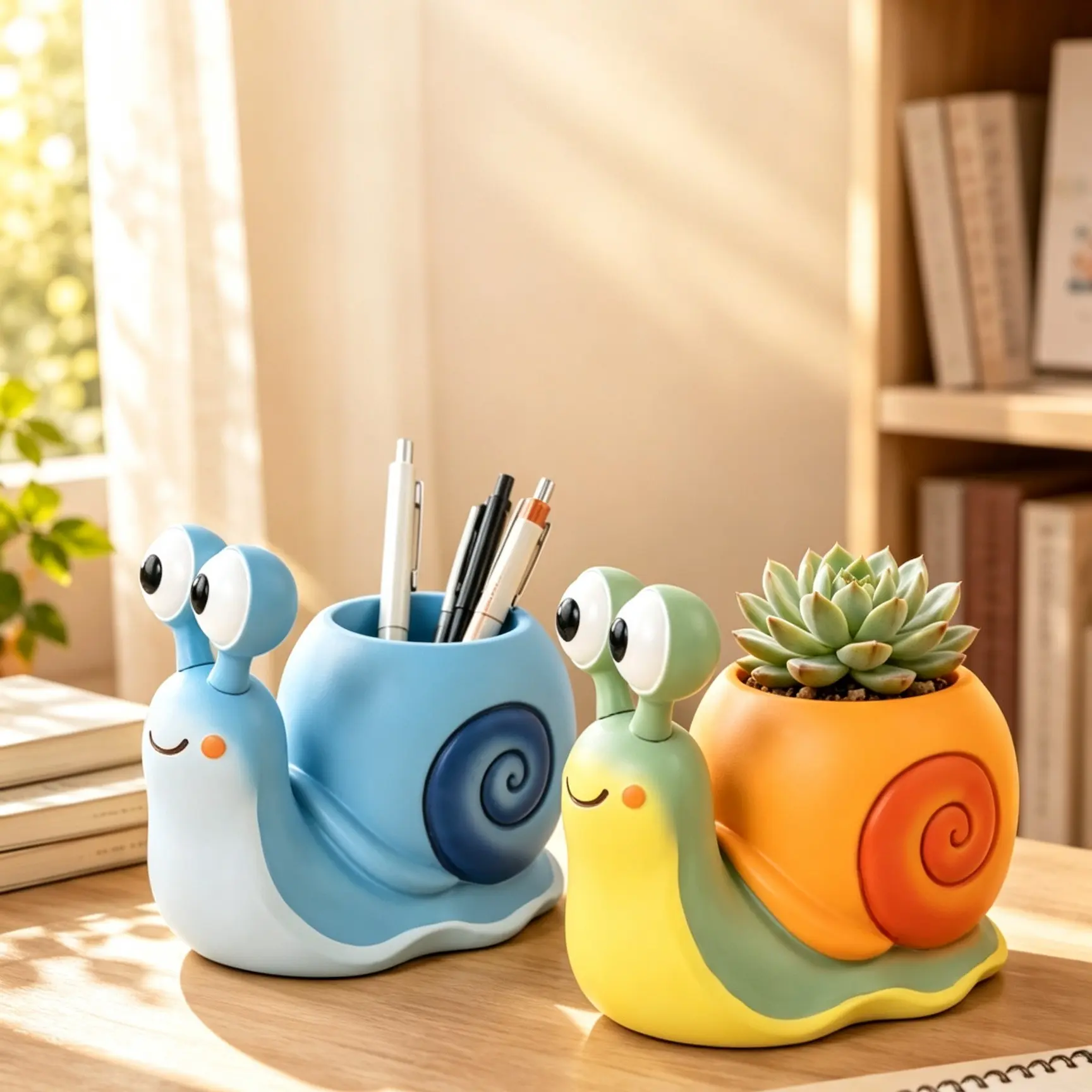 Creative Snail Planter Pen Holder, Pen Organizer, Pen Stand, Multi-Functional Resin Desk Decor, Desk Accessories, Cute Cartoon Home Office Garden Gift, Desktop Decoration