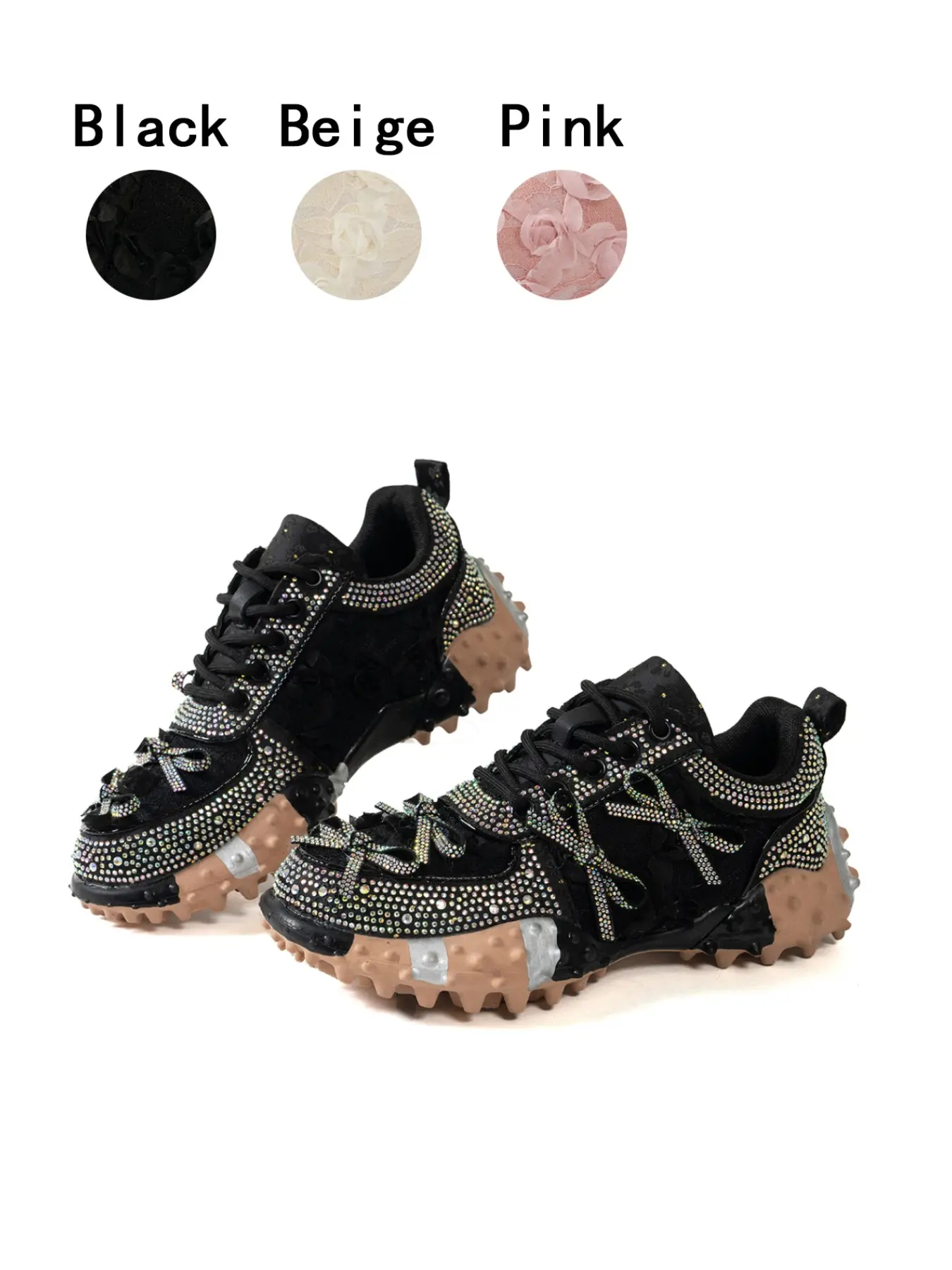 1 Pair, Lace Casual Sneakers with Rhinestone Bow Decor, Anti-slip Height Increasing Women Shoes in Sweet Chic Style, Affordable Fashion Item, Versatile Footwear for Daily & Party