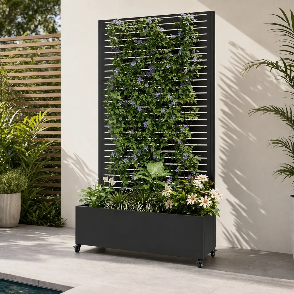 73"H Black Galvanized Steel Arch Planter with Trellis, 35"L x 16"W Raised Garden Bed on Wheels, 12" Deep, Drainage Holes, Privacy Screen for Climbing Plants