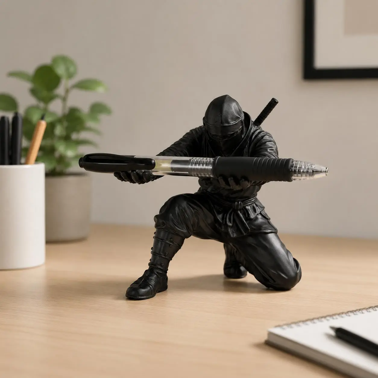 3D Printed Samurai Ninja Desk Decor, Cool Pen Holder and Pencil Organizer, Creative Desktop Figurine Accessory for Office, Gaming Room, Study Desk, Bookshelf, Dorm Room and Home Workspace