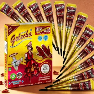 12 vintage brown Indian plant henna cones made of safe herbal extracts. Waterproof long-stay fine-lined temporary tattoos, cost-effective bulk paste for stall business, home DIY and holiday party body decoration.