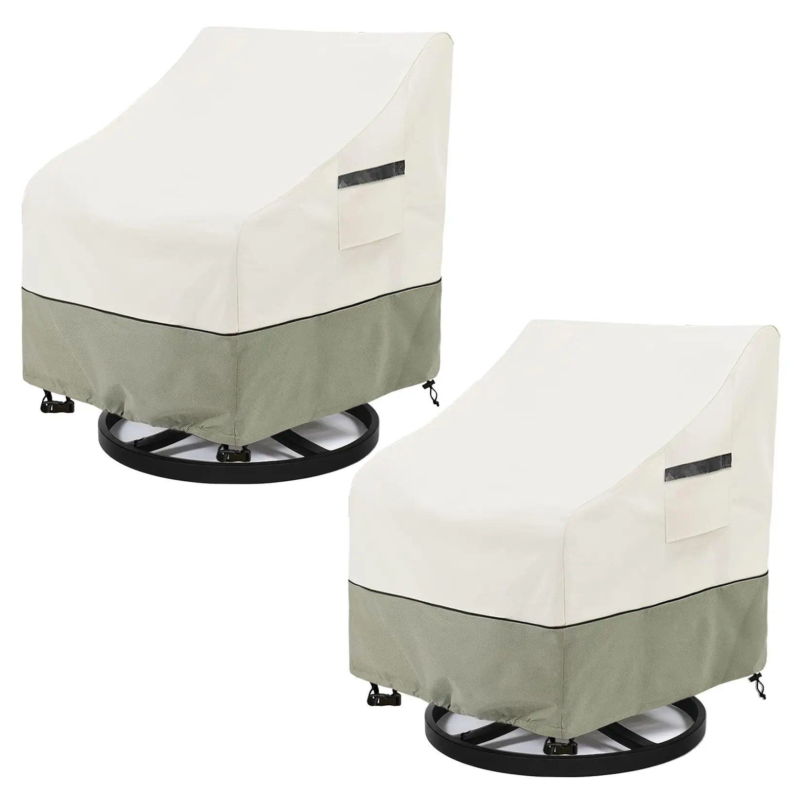 600D Heavy Duty Waterproof Patio Chair Covers 2-Pack – UV Resistant, Breathable Air Vents, Durable Outdoor Furniture Protector, Fits Chairs 33-35 Inch – Thick Oxford Fabric – White with Green Trim