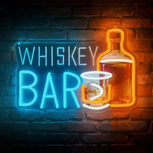 Whiskey Bar Neon Light, Bar Neon Sign, Vintage Pub Style USB LED Wall Mount Atmosphere Lamp, Creative Bottle Glow Decor for Bars, Restaurants, Clubs, Home, Parties, Kitchen, Bedroom