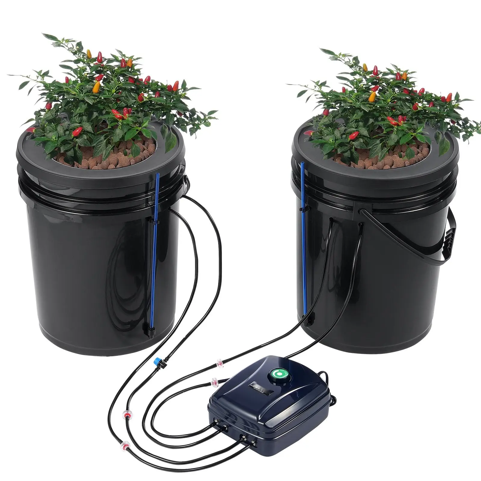 Deep Water Culture Hydroponics Grow System With Top Drip Kit, 5-Gallon Dual-Bucket DWC Plant Growing Set, Includes Air Pump, Air Stones, Water Level Indicator, Suitable For Leafy Vegetables And Indoor Home Garden