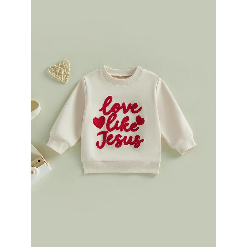 Toddler Baby Little Boy Girls Easter Sweatshirts Long Sleeve Letter Heart Embroidery Pullover Tops Spring 6M-5Y