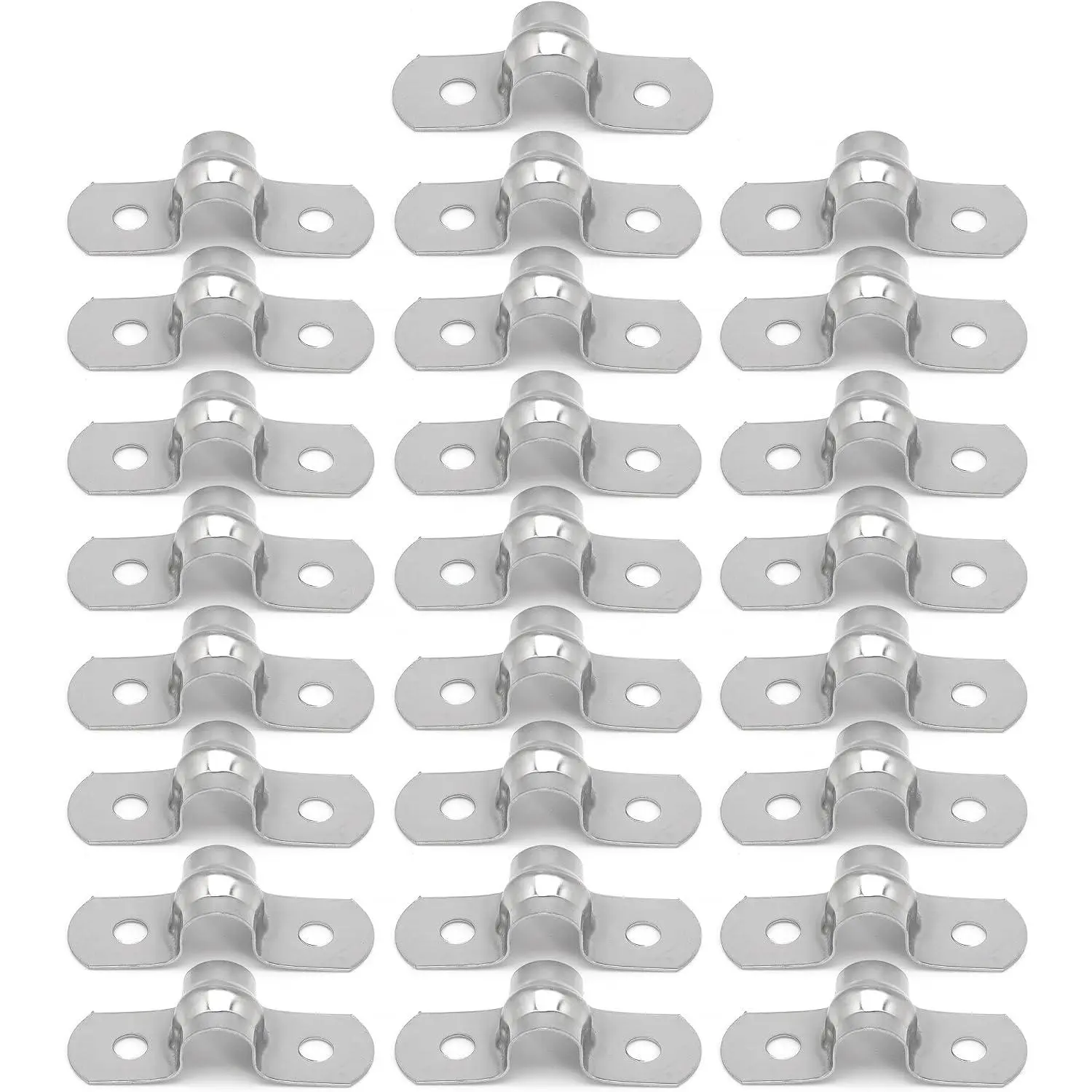 25 count M8 304 Stainless Steel Rigid Pipe Strap Two Hole  Strap u Bracket Pipe Clamps Heavy Duty Pipe Fasten Holder for Tube, Pipe or Wire Cord Installation (25, 8MM(5/16" ))