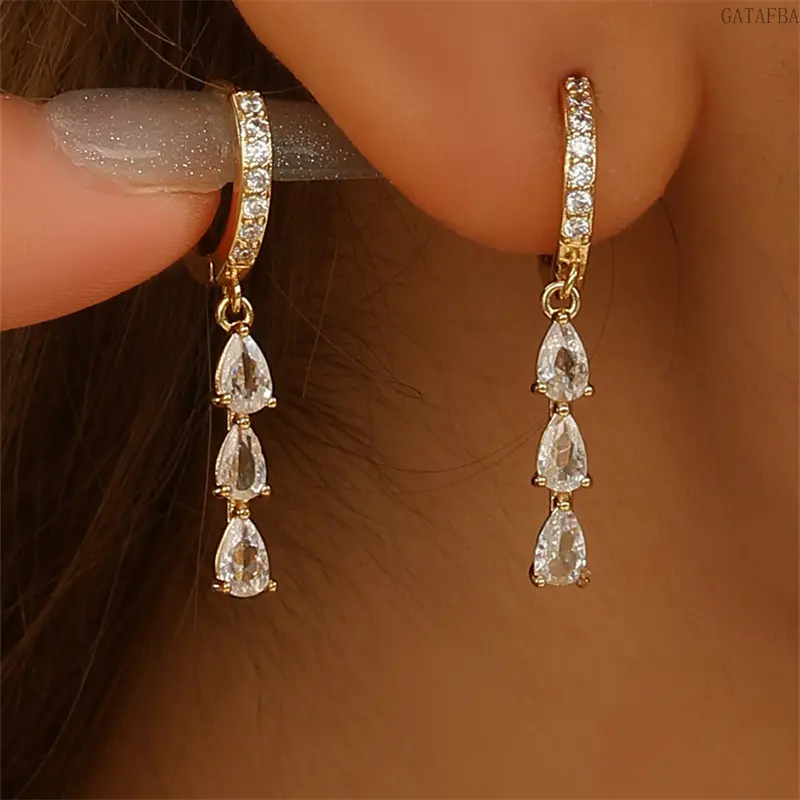 Women's Long Teardrop Zircon Drop Earrings - Copper Luxury Versatile Jewelry for Sports, Outdoor Events,back to school,back to school haul