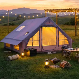 SENLEETO 6-8 Person Luxury Inflatable Glamping Cabin Tent - 4-Season Heavy-Duty 420D Sturdy, Windproof Foldable Pop-Up Model with A/C Port for Luxury Tent Camping, Sturdy Tents