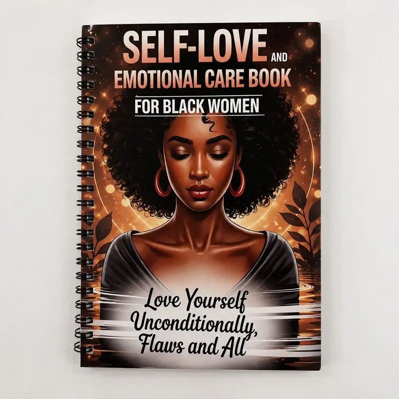 Women's Self-Love and Emotional Care Journal, Mental Health Log, Daily Affirmations, Goal Setting, Elegant African American Cover, Spiral Bound Planner, Wellness Journal, Daily Guided Journal
