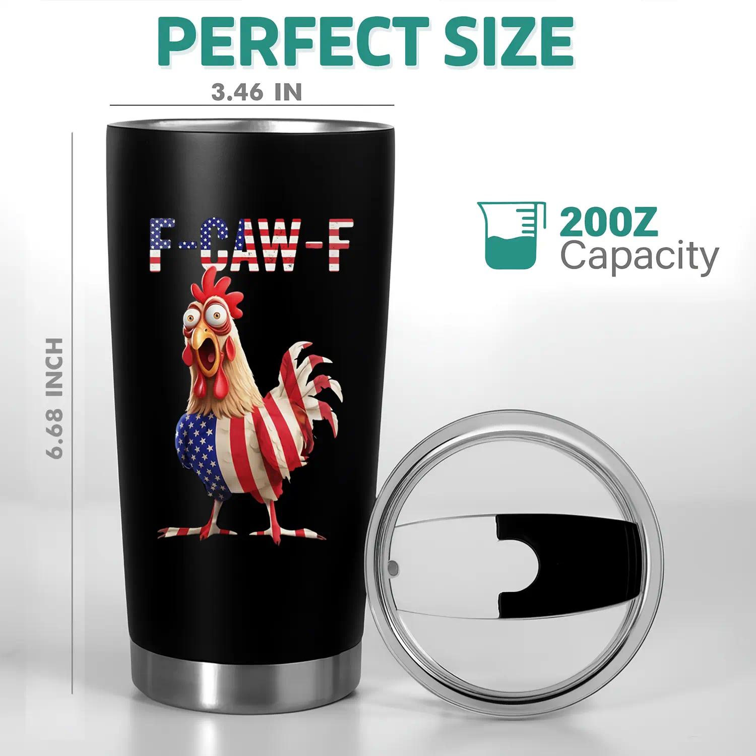 Funny Chicken F-CAW-F 20oz Stainless Steel Tumbler, Rooster Humor Meme & America Flag Pattern Tumbler Gifts for Coworkers Colleagues Workmates on Birthday Halloween Christmas, Coffee Cup For Hot Cold Beverage Tumbler Drinkware Flasks