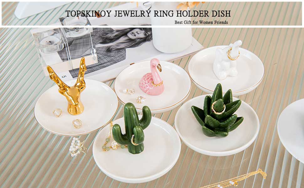 Aloe Ring Holder Dish, Ceramic Jewelry Tray Trinket Dish for Necklace Keychain Organizer, Cute Funny Birthday Wedding Mothers Day Gift for Women Friends Girls