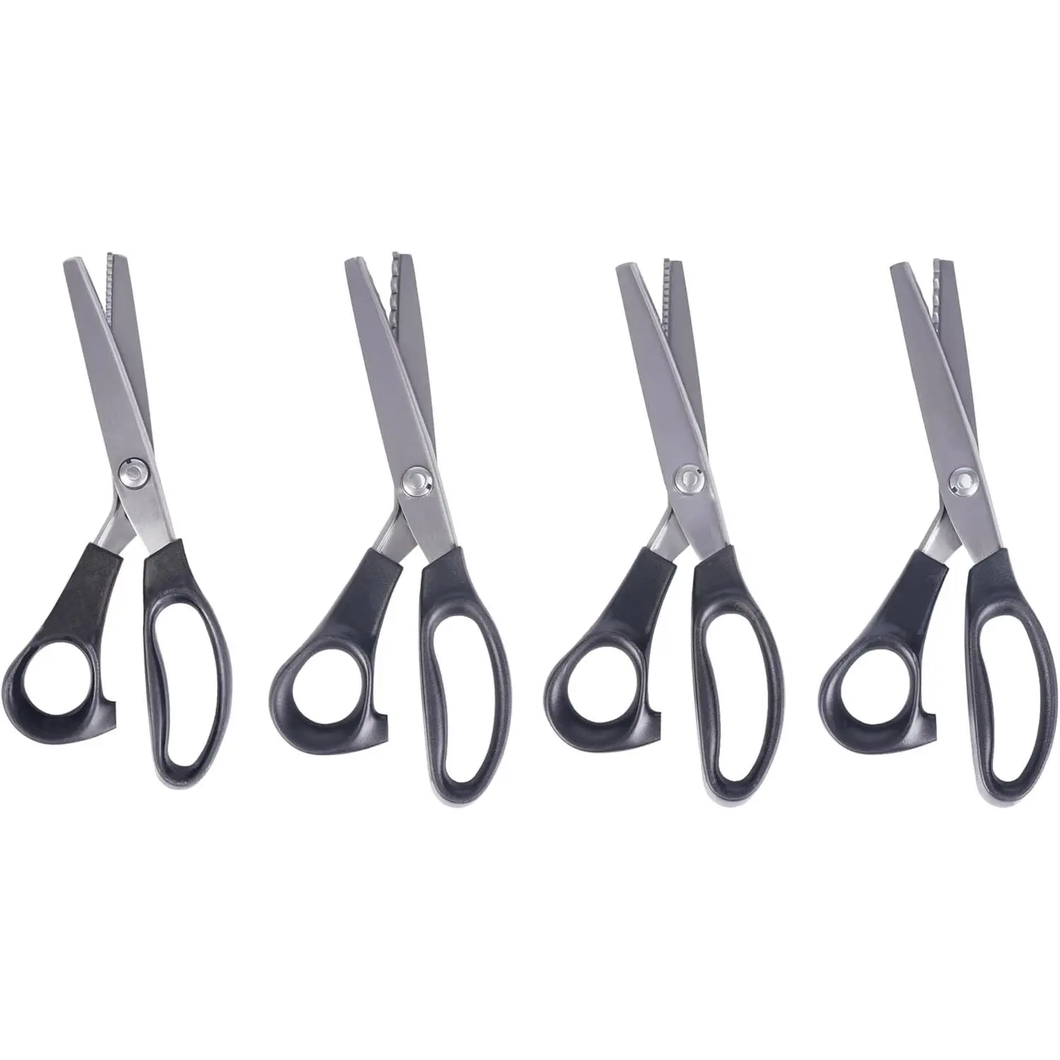 Zig Zag Scissors (Pinking Shears) & Scalloped Scissors 4-Piece Set - Small (3mm Teeth) & Large (7mm Teeth) Pinking Shears and Scalloped Shears for Sewing and Crafting, 9-inch Length