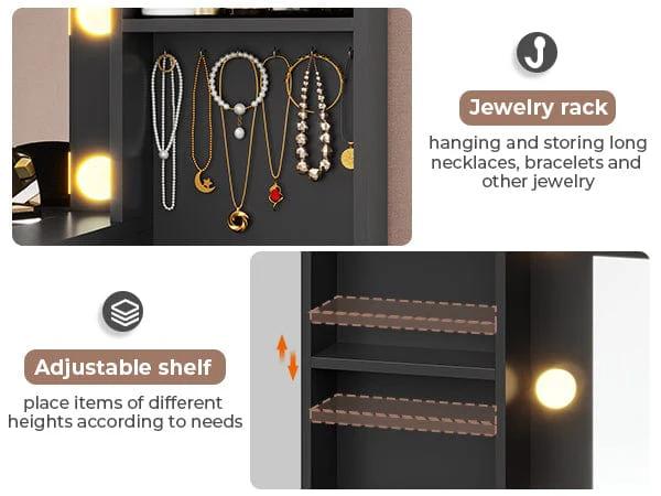 Sikaic 48.8" LED Lighted Makeup Vanity with Large Mirror & Charging Station Modern Black Dresser with 6 Drawers & Adjustable Shelves for Beauty Enthusiasts