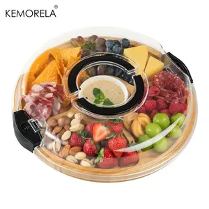 Kemorela Round Covered Food Tray, Portable Cheese Board for Travel Picnic, Five Compartment Meal Plate, Moving Gift