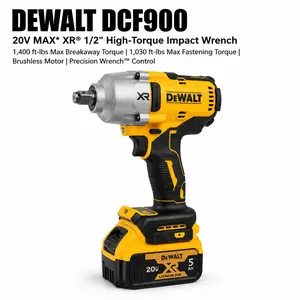 Professional DEWALT 20V MAX XR Brushless 1/2" High Torque Impact Wrench DCF900 features 1400 ft-lbs Nut-Busting Torque with Precision Wrench 4-Mode Control Commercial Grade Heavy Duty Automotive Tool Bare Tool with 5.0Ah Battery indoor use