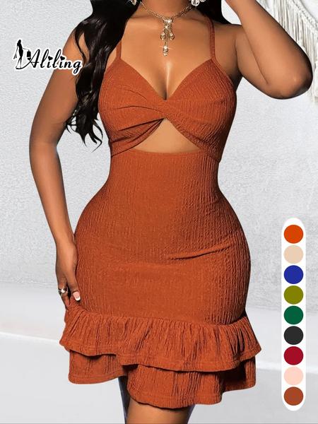 Aliling Christmas Dresses Elegant Sexy Backless Midi Dress, Slim-Fitting Sleeveless Party Dress, All-Seasons Wearable Women's Fashion Apparel