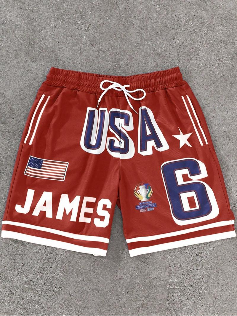Men's Letter & Number Print Basketball Shorts, Regular Fit Casual Comfy Breathable Shorts for Summer, Men's Bottoms for Daily Wear