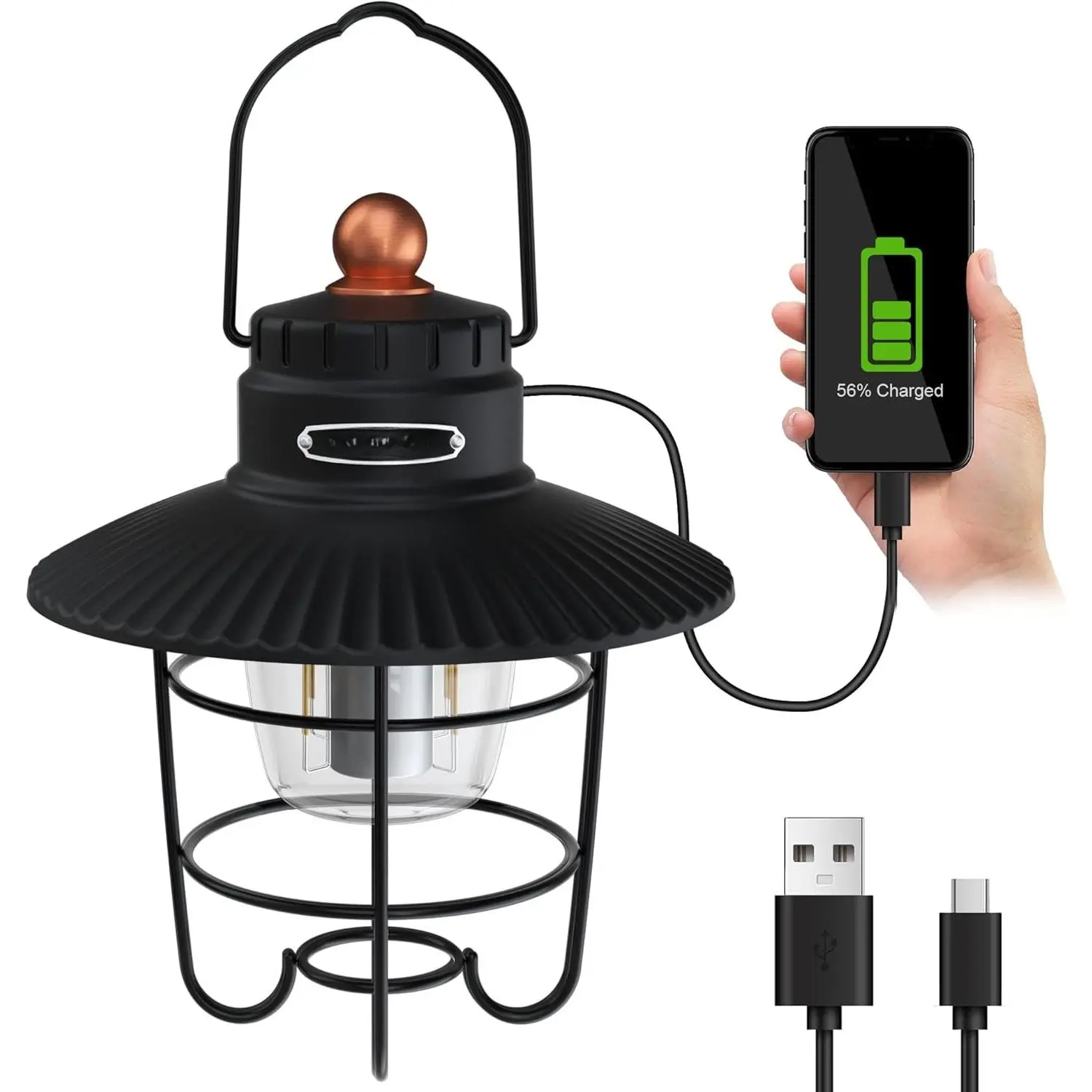 LED Camping Lantern, USB C Rechargeable Lantern with 3 Light Modes,  Outdoor Lanterns with Power  Function for Power Outages, Hurricane, , Fishing