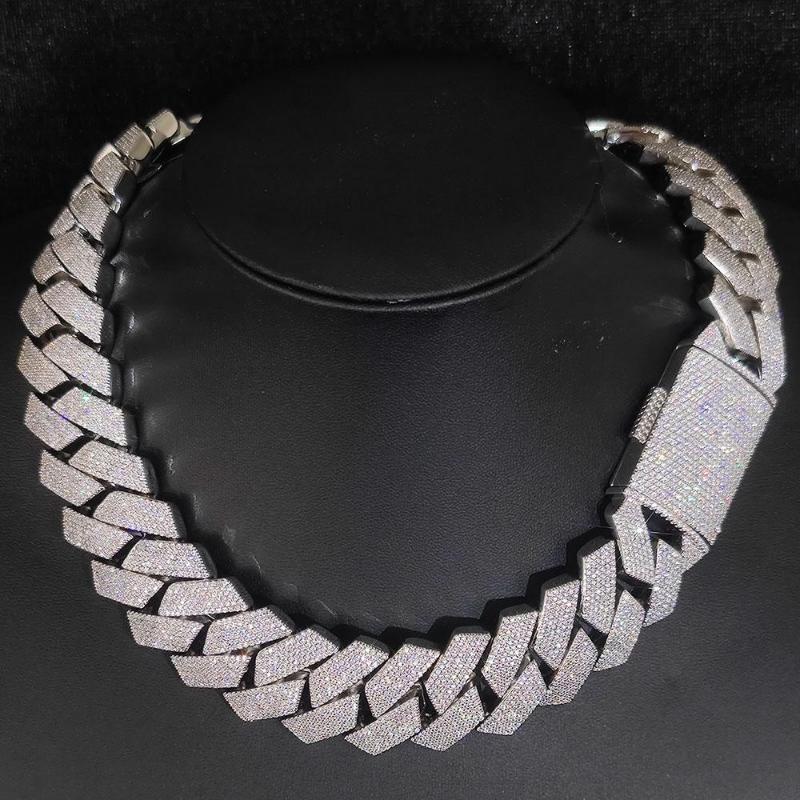 Pass Diamond Test GRA Moissanite 25mm Wide 6Rows  Solid Silver Cuban link chain for Rapper Hip Hop VVS Iced Out Necklace.