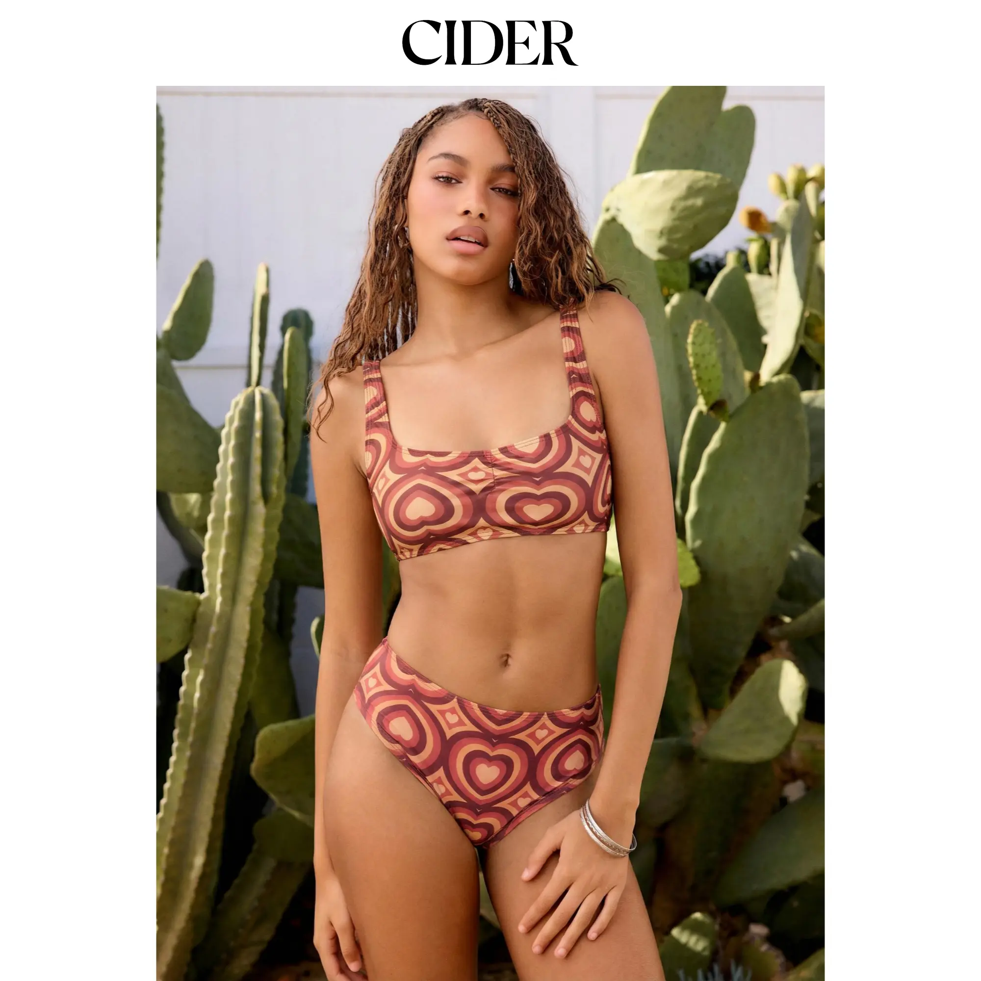 Cider Square Neck Abstract Graphic Tankini & Cheeky Bikini Set