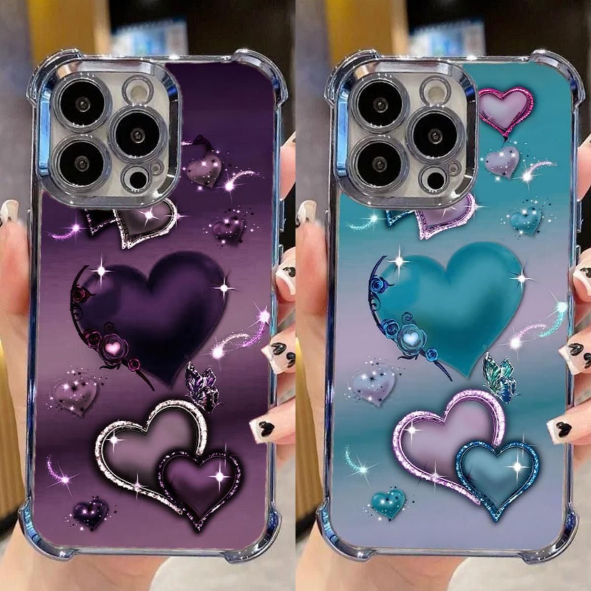 Heart Pattern Phone Case, Anti-drop Cellphone Protective Case, Total Protective Shockproof Mobile Phone Cover for iPhone 11 12 13 14 15 16 17 Pro Max/Pro/Plus/Air, Phone Decoration # IPAX1.