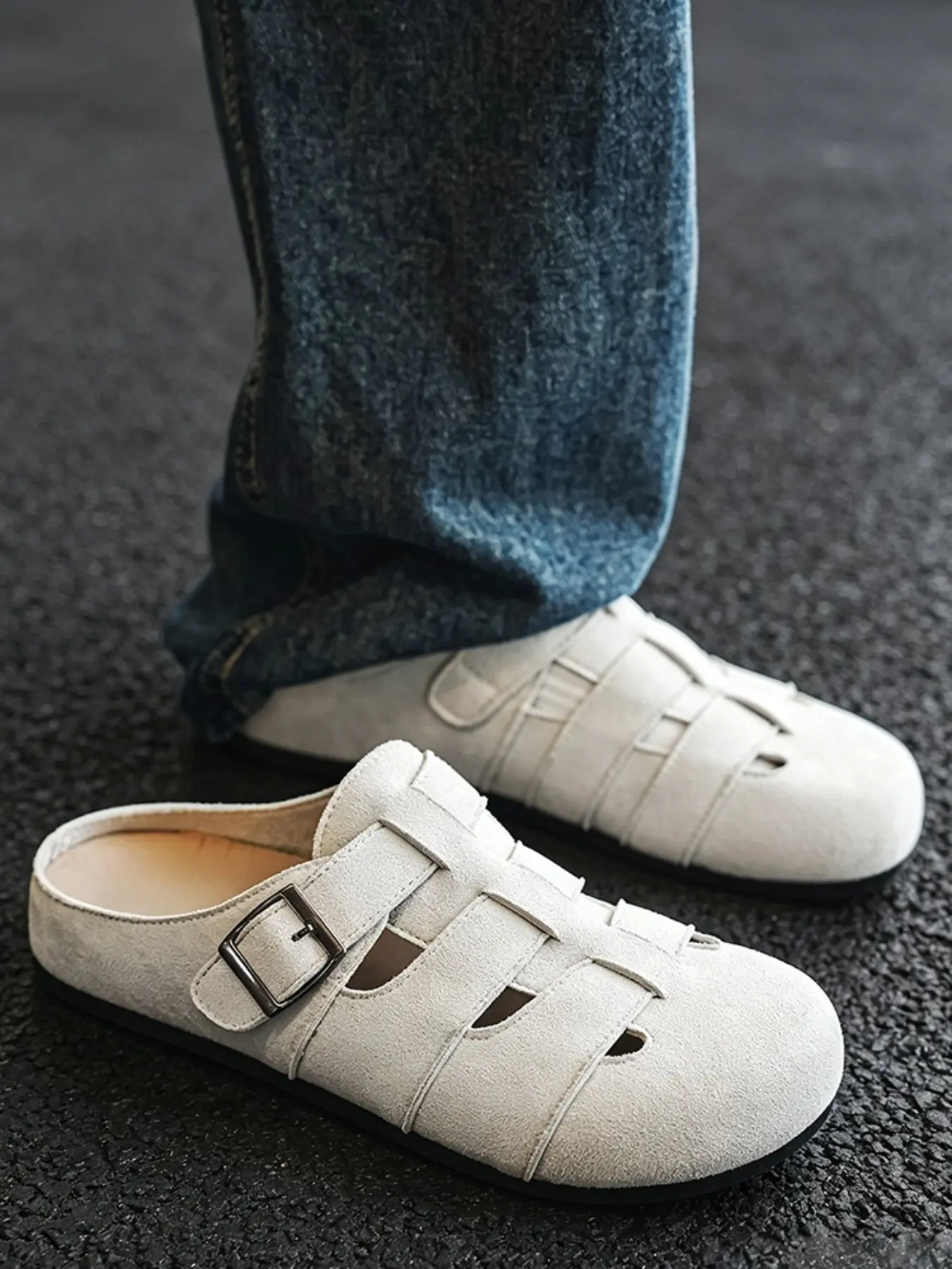 Summer Unisex New Braided Fisherman Slippers, Outdoor Boken Style Closed-Toe Half Sandals, Buckle Hollow Out Breathable Slip-On Shoes