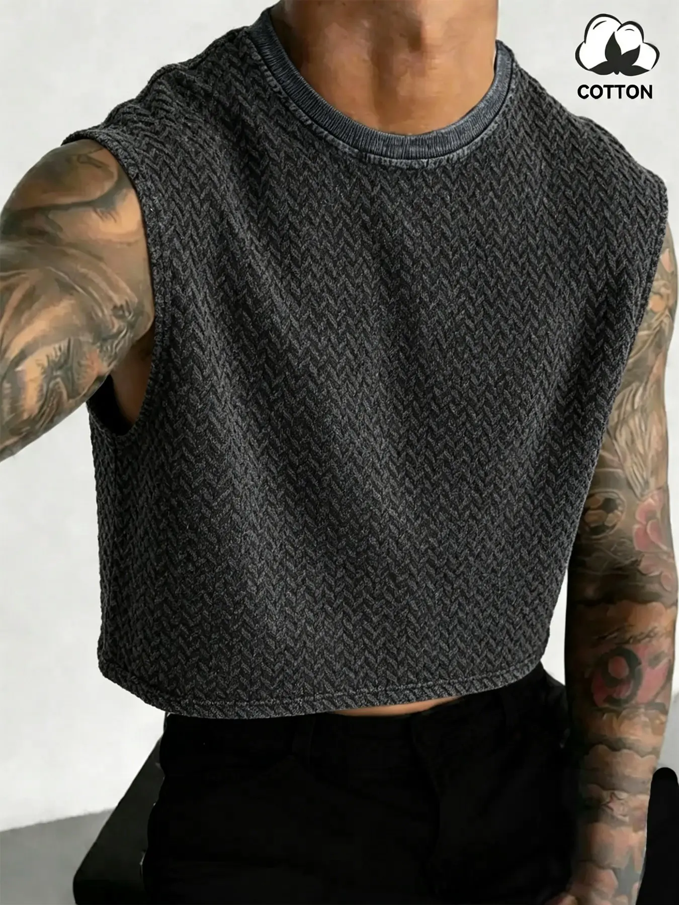 Men's Round Neck Knit Sleeveless Gym Vest, Soft Breathable Casual Summer Wear
