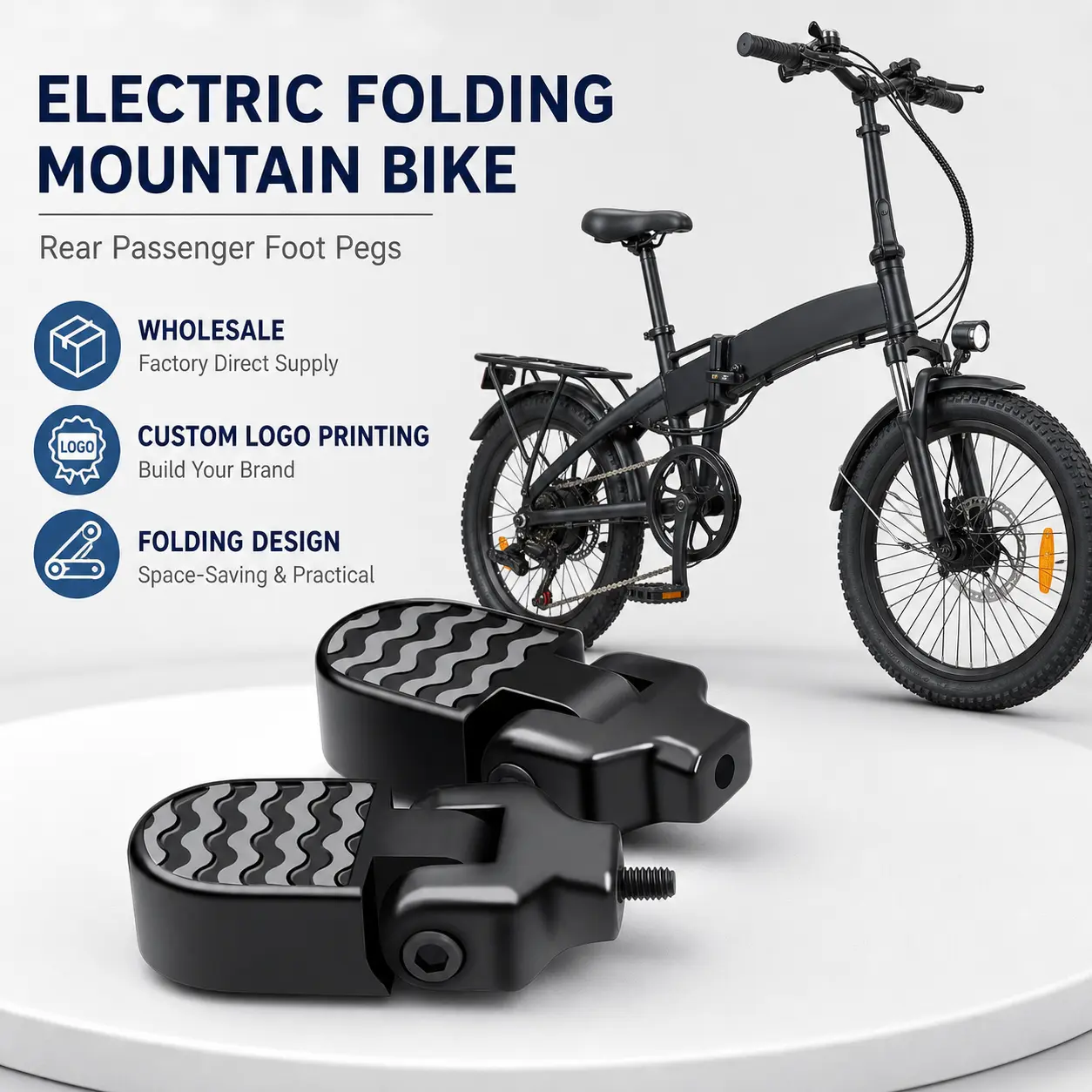 Heavy-Duty Electric Folding Mountain Bike with Adjustable Height Standing Platform, Custom Logo Printing Support, Compact Design for Urban Commuting and Off-Road Trail Use
