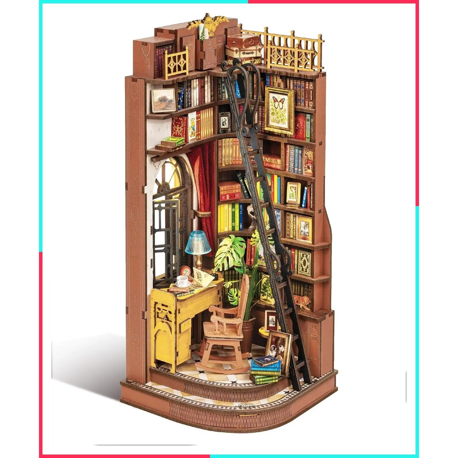 DIY Book Nook Kit - Silent Corner Study, 3D Wooden Puzzle British Bookend Bookshelf Decor, Miniature House Model Building Kit for Adults, Creative Craft Gift for Teens & Book Lovers