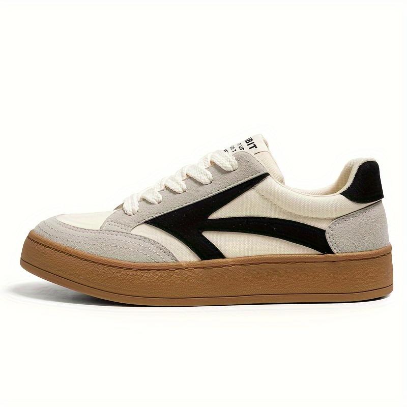 Men's Retro Color Block Thick-Soled Skate Shoes, Comfortable Non-Slip Durable Lace-Up Rubber Sole Canvas Sneakers, Men's Shoes