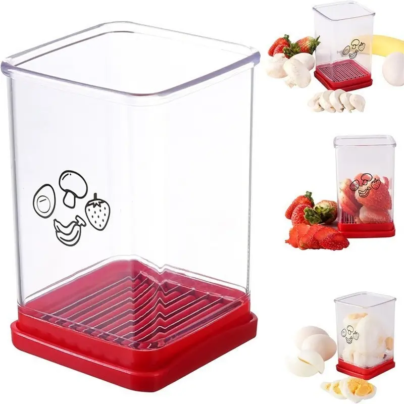 Fruit & Vegetable Slicer Cup for Strawberry, Banana, Hard-Boiled Egg - Detachable Cutter with Push Plate - Rapid & Safe Slicing Kitchen Gadget for Quick Meal Prep