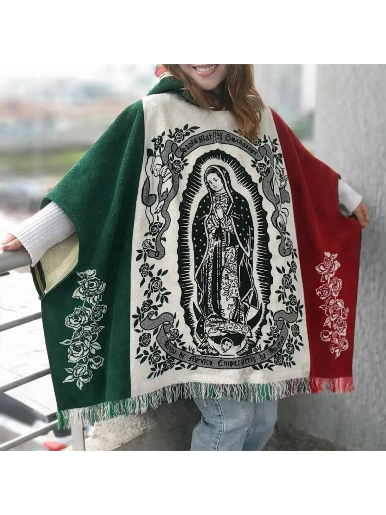 Embroidered shawl pullover cape shawl fringe ethnic shawl slit woven jacquard